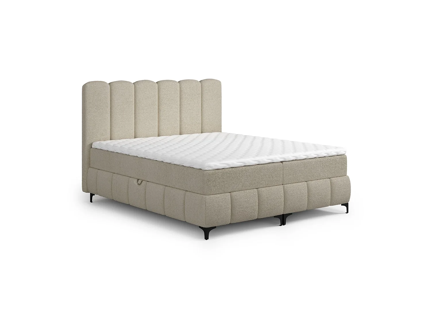 FURNISTAR Boxspringbed TINA 180x200 met matras en opbergruimte-Tweepersoonsbed,familiebed met topper,Bubble-bed,gestoffeerd bed- Beige