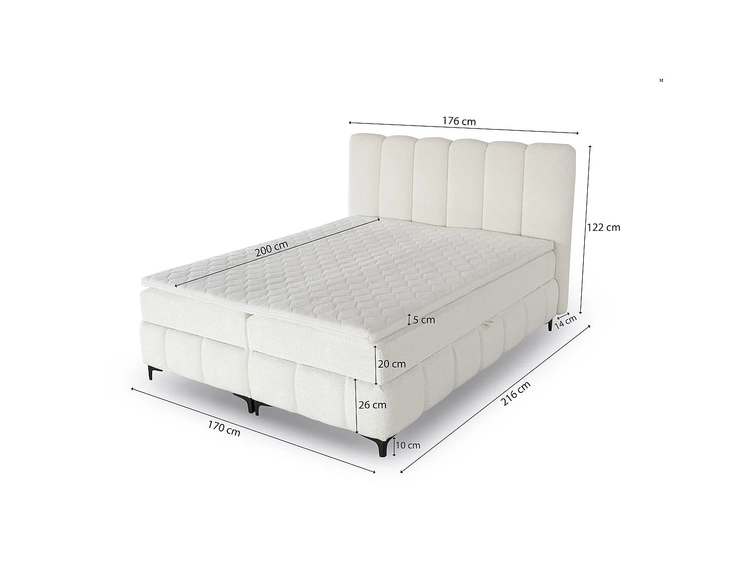 FURNISTAR Boxspringbed TINA 180x200 met matras en opbergruimte-Tweepersoonsbed,familiebed met topper,Bubble-bed,gestoffeerd bed- Beige