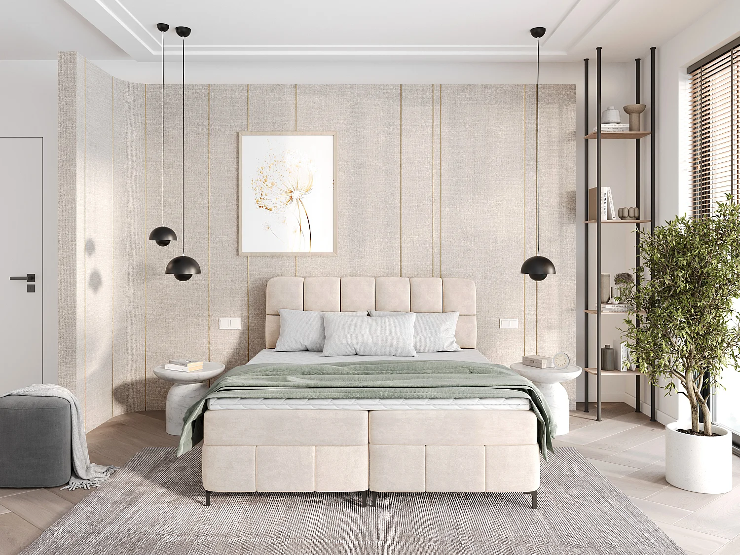 Boxspringbed CINDY 180x200 met opbergbakken en topper |Tweepersoonsbed|Bonellmatras|Gestoffeerd bed|Bedframe|Slaapkamer- Beige