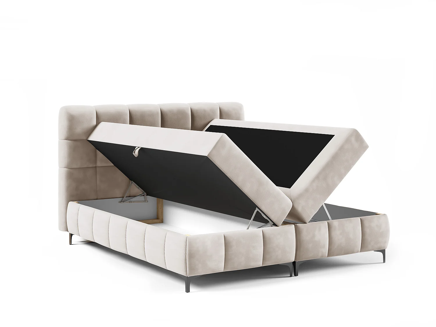 Boxspringbed CINDY 180x200 met opbergbakken en topper |Tweepersoonsbed|Bonellmatras|Gestoffeerd bed|Bedframe|Slaapkamer- Beige