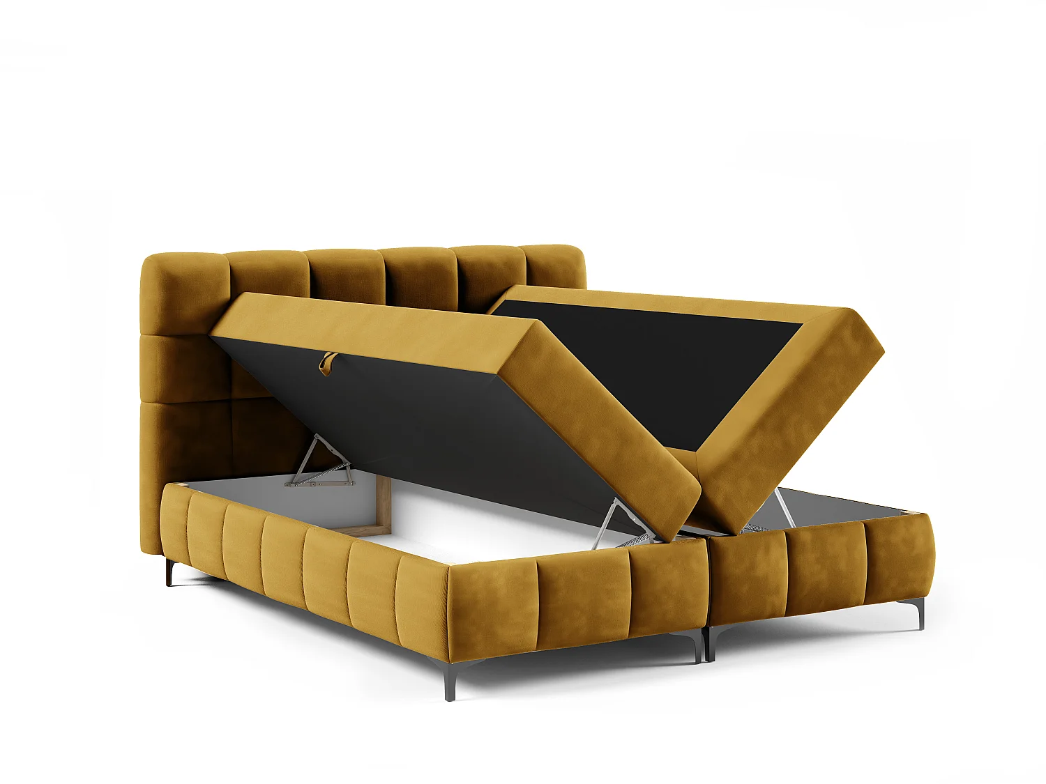 Boxspringbed CINDY 200x200 met opbergbakken en topper |Tweepersoonsbed|Bonellmatras|Gestoffeerd bed|Bedframe|Slaapkamer- Geel