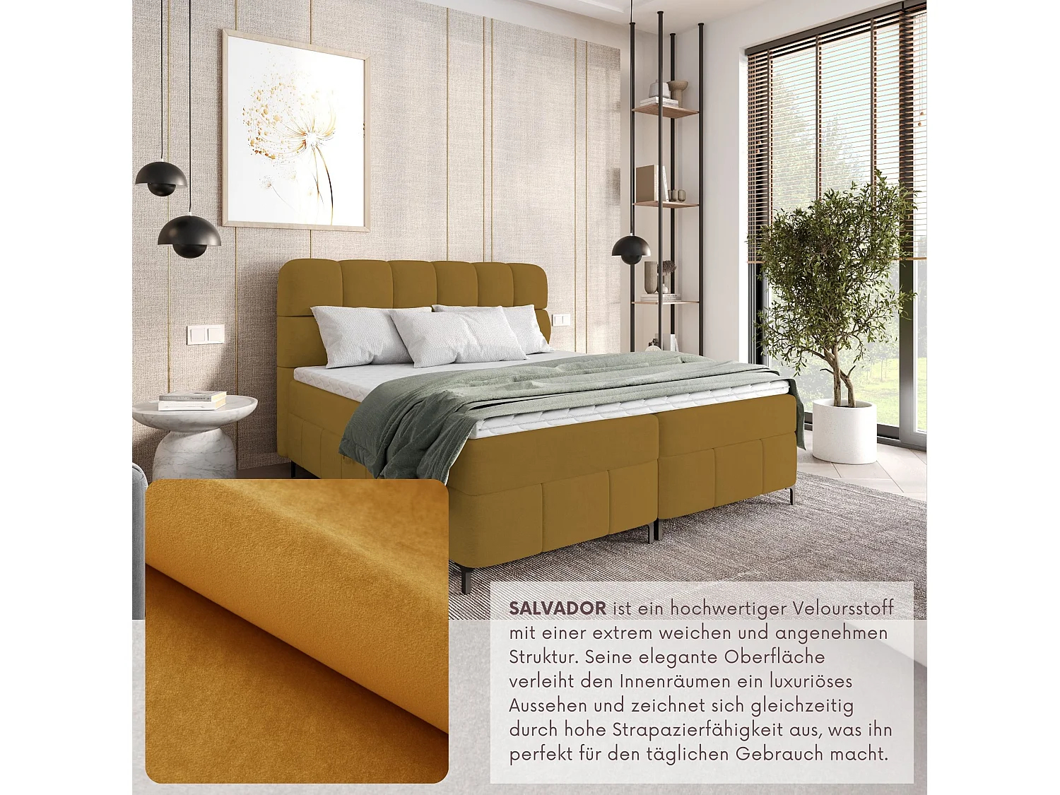 Boxspringbed CINDY 200x200 met opbergbakken en topper |Tweepersoonsbed|Bonellmatras|Gestoffeerd bed|Bedframe|Slaapkamer- Geel
