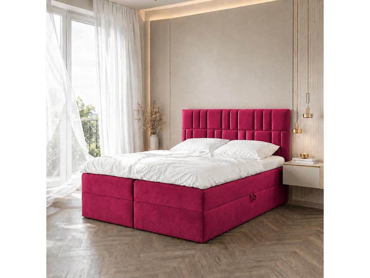 Boxspringbed TEO1 140x200 met opbergbakken|Topper|Tweepersoonsbed|Bonellmatras|Gestoffeerd bed|Bed|Slaapkamer-Bordeauxrood