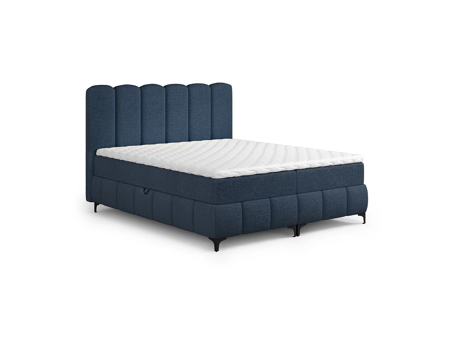 FURNISTAR Lit boxspring TINA 140x200 avec matelas et coffre de rangement-double,familial avec surmatelas,Bubble,rembourré-Bleu