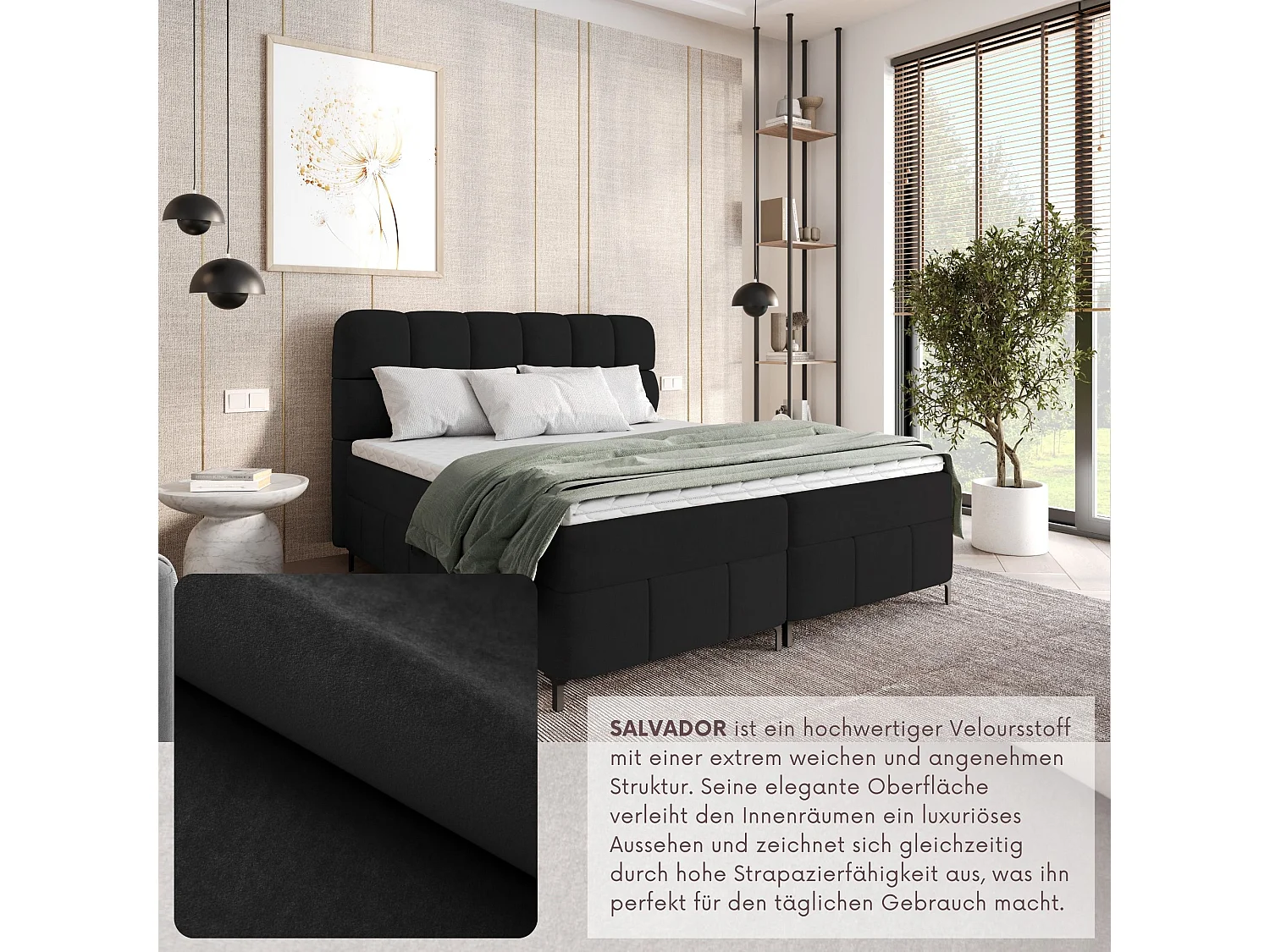 Boxspringbed CINDY 160x200 met opbergbakken en topper |Tweepersoonsbed|Bonellmatras|Gestoffeerd bed|Bedframe|Slaapkamer- Zwart
