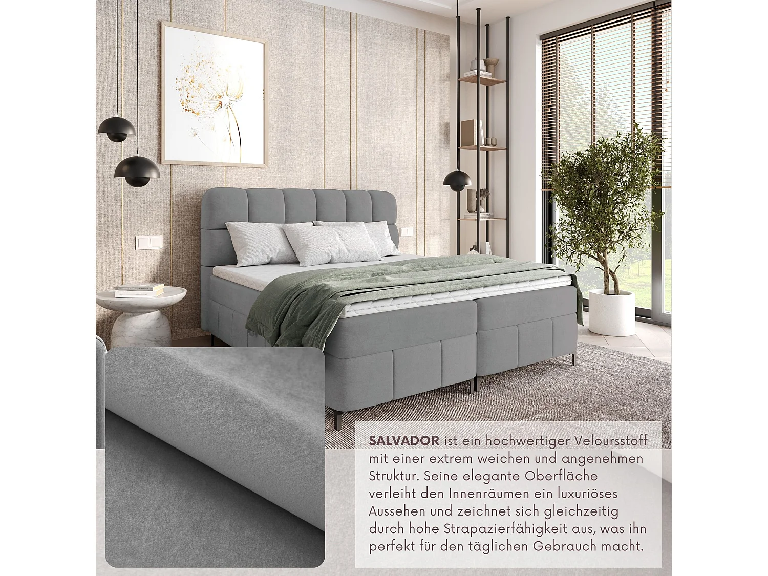 Boxspringbed CINDY 120x200 met opbergbakken en topper |Tweepersoonsbed|Bonellmatras|Gestoffeerd bed|Bedframe|Slaapkamer- Lichtgrijs
