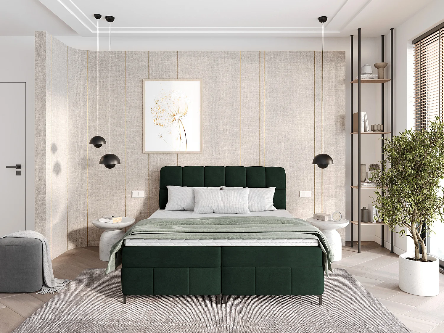 Boxspringbed CINDY 160x200 met opbergbakken en topper |Tweepersoonsbed|Bonellmatras|Gestoffeerd bed|Bedframe|Slaapkamer- Flessengroen