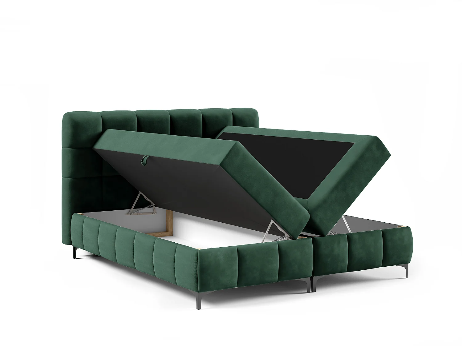 Boxspringbed CINDY 160x200 met opbergbakken en topper |Tweepersoonsbed|Bonellmatras|Gestoffeerd bed|Bedframe|Slaapkamer- Flessengroen