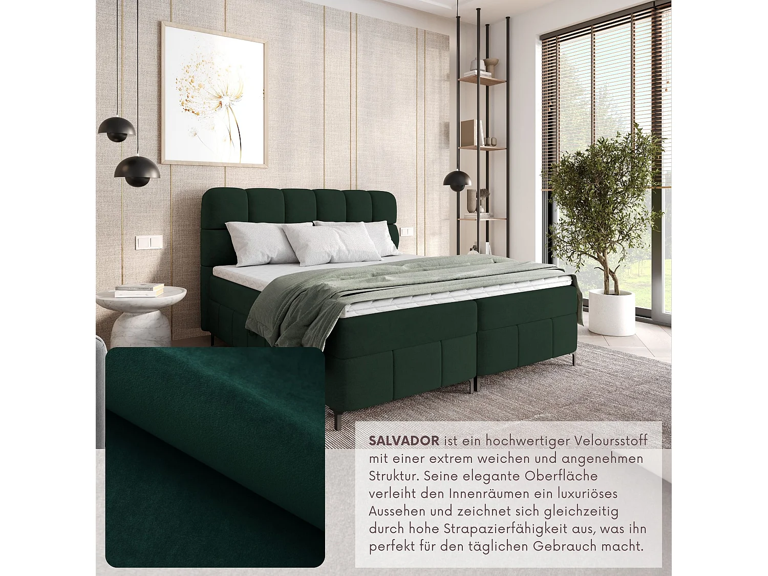 Boxspringbed CINDY 160x200 met opbergbakken en topper |Tweepersoonsbed|Bonellmatras|Gestoffeerd bed|Bedframe|Slaapkamer- Flessengroen
