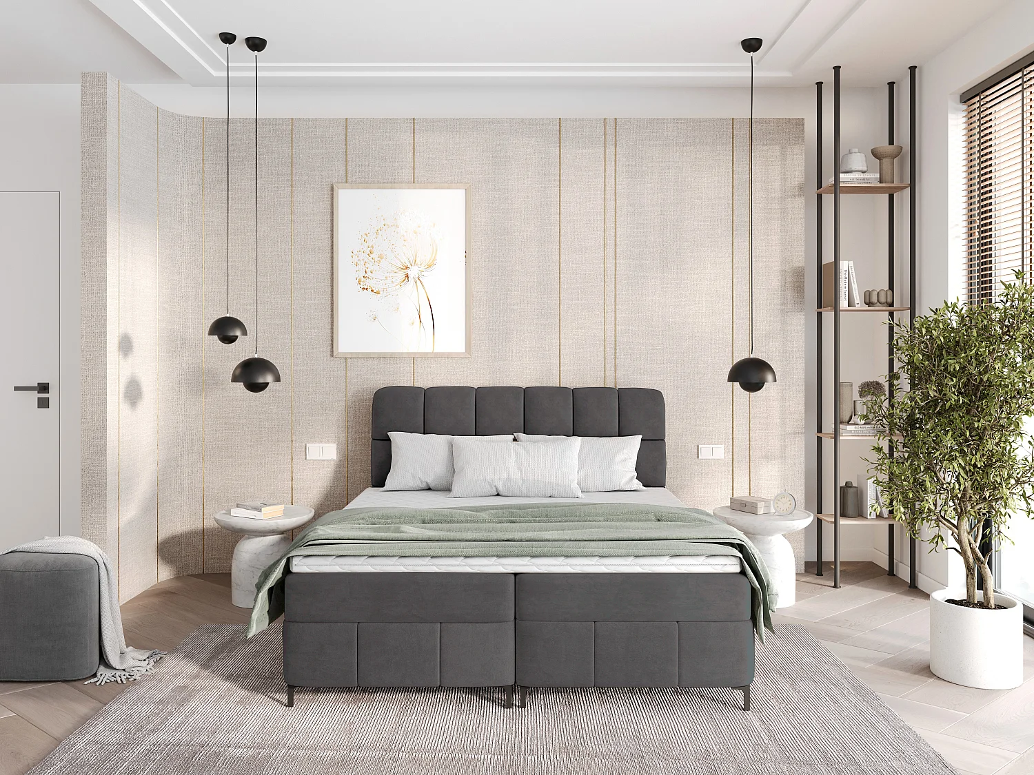 Boxspringbed CINDY 120x200 met opbergbakken en topper |Tweepersoonsbed|Bonellmatras|Gestoffeerd bed|Bedframe|Slaapkamer- Grijs