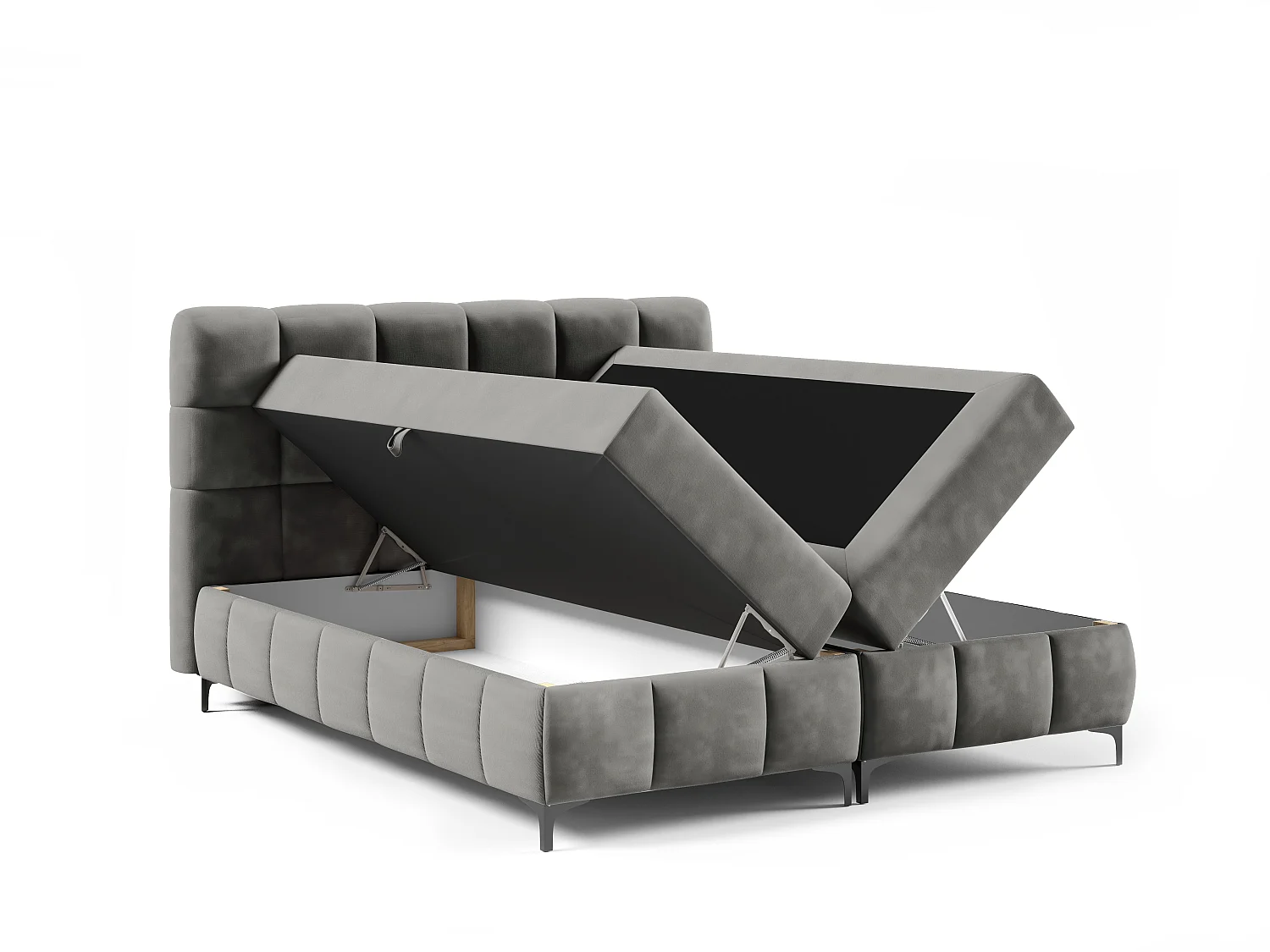 Boxspringbed CINDY 120x200 met opbergbakken en topper |Tweepersoonsbed|Bonellmatras|Gestoffeerd bed|Bedframe|Slaapkamer- Grijs