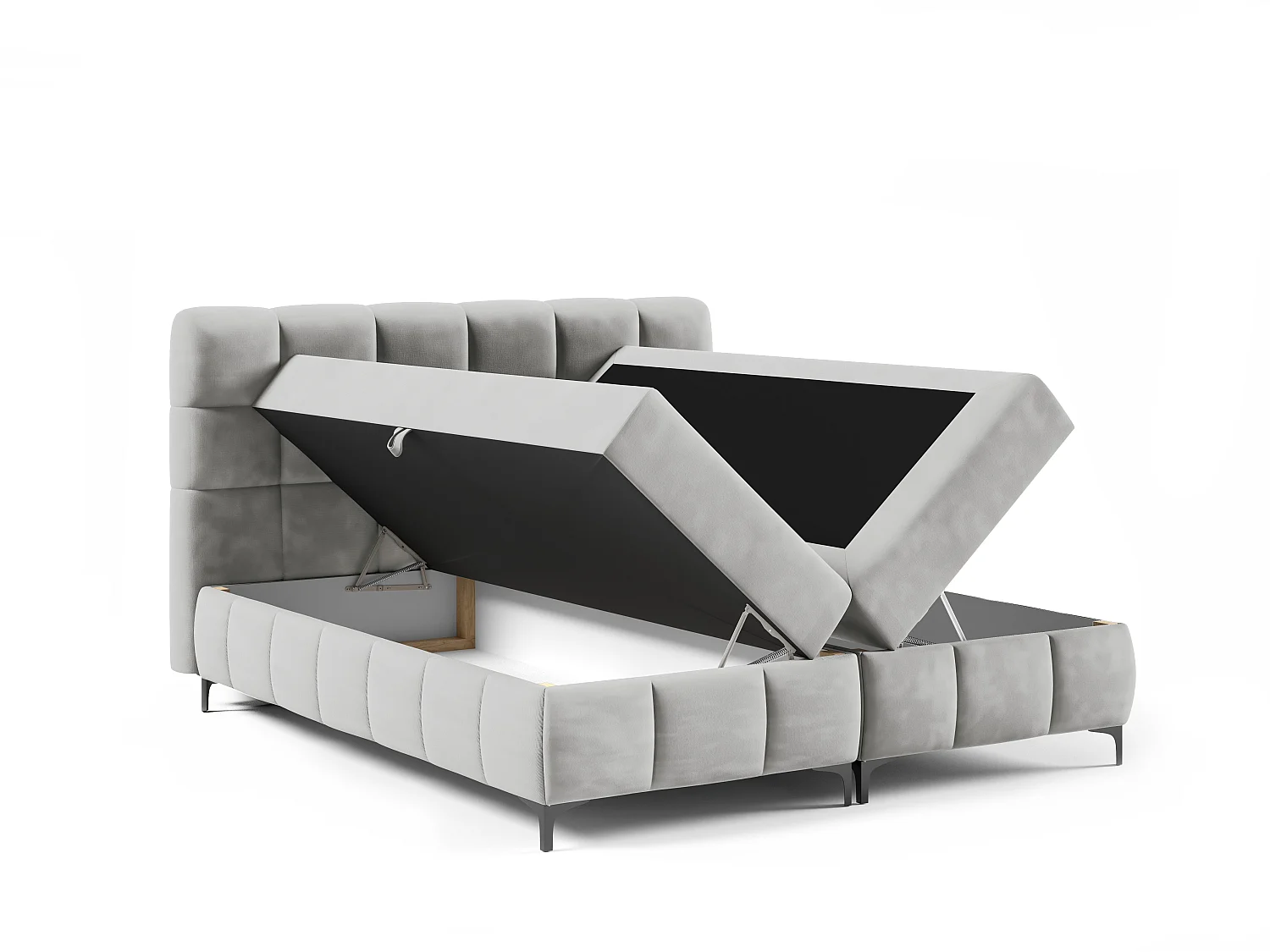 Boxspringbed CINDY 140x200 met opbergbakken en topper |Tweepersoonsbed|Bonellmatras|Gestoffeerd bed|Bedframe|Slaapkamer- Lichtgrijs
