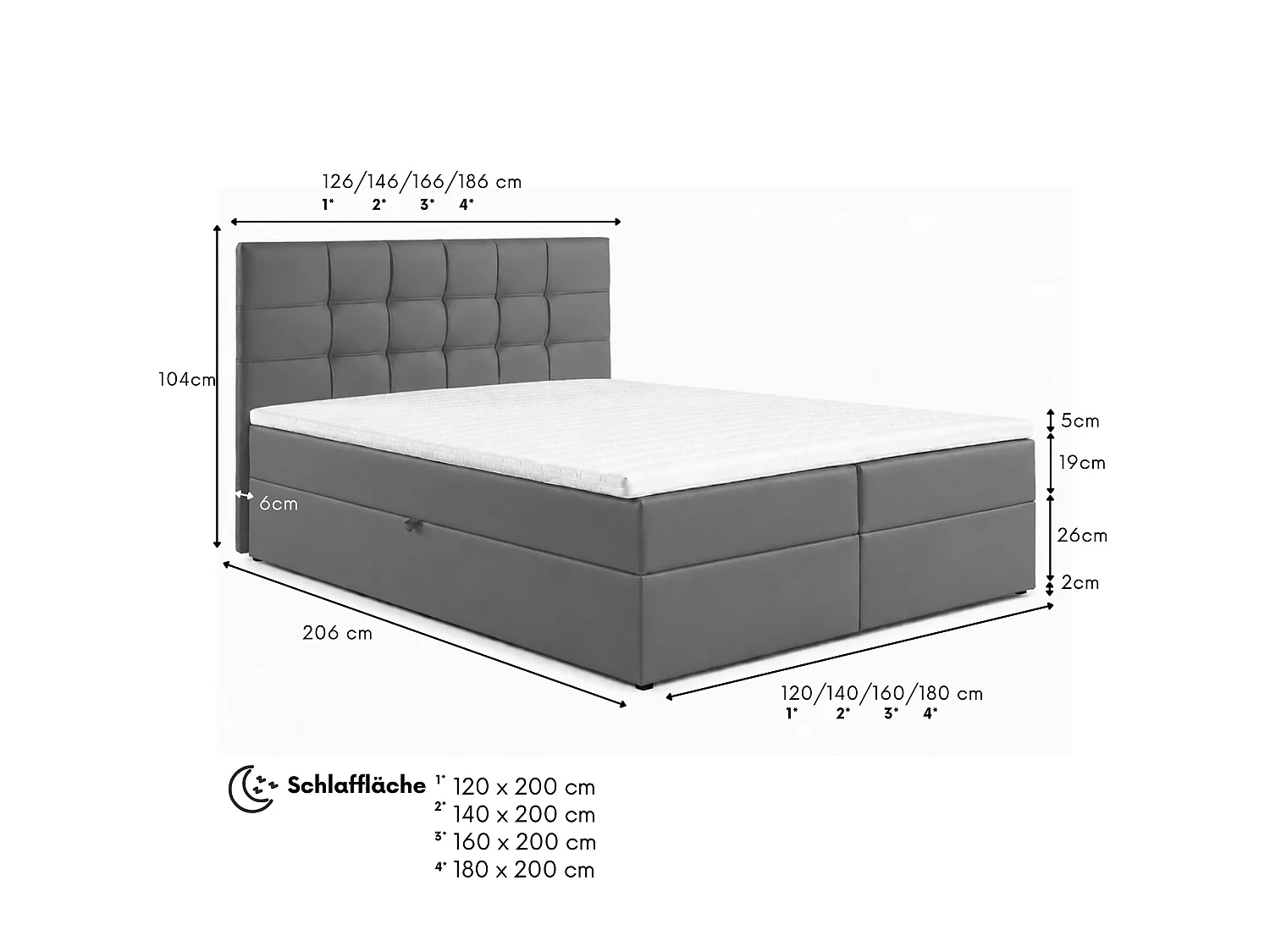 Boxspringbed LEO-160x200cm met opbergbakken|Bonellmatras|Topper|Tweepersoonsbed|Gestoffeerd bed|Kunstleer-Grijs