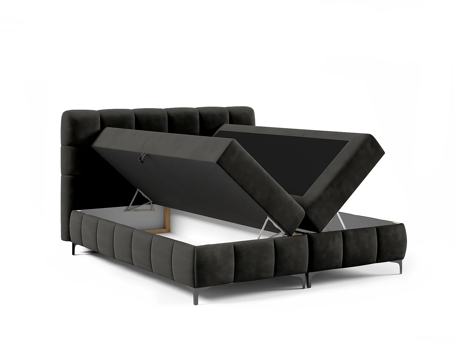 Boxspringbed CINDY 180x200 met opbergbakken en topper |Tweepersoonsbed|Bonellmatras|Gestoffeerd bed|Bedframe|Slaapkamer- Zwart