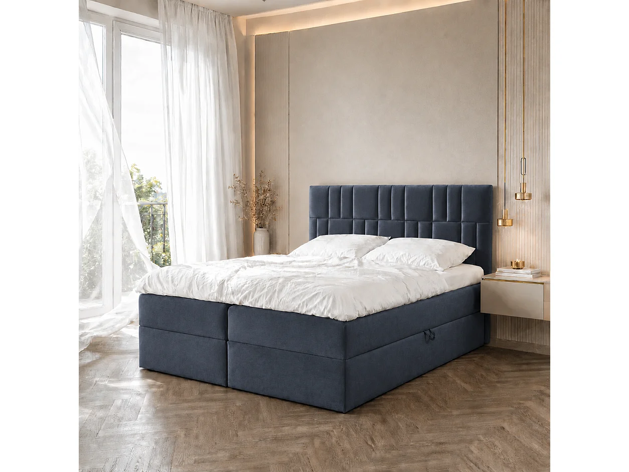 Boxspringbed TEO1 160x200 met opbergbakken|Topper|Tweepersoonsbed|Bonellmatras|Gestoffeerd bed|Bed|Slaapkamer-Donkergrijs
