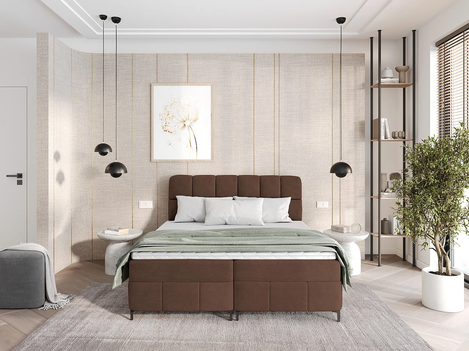 Boxspringbed CINDY 160x200 met opbergbakken en topper |Tweepersoonsbed|Bonellmatras|Gestoffeerd bed|Bedframe|Slaapkamer- Bruin