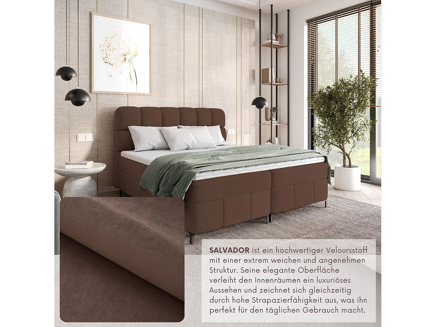 Boxspringbed CINDY 160x200 met opbergbakken en topper |Tweepersoonsbed|Bonellmatras|Gestoffeerd bed|Bedframe|Slaapkamer- Bruin