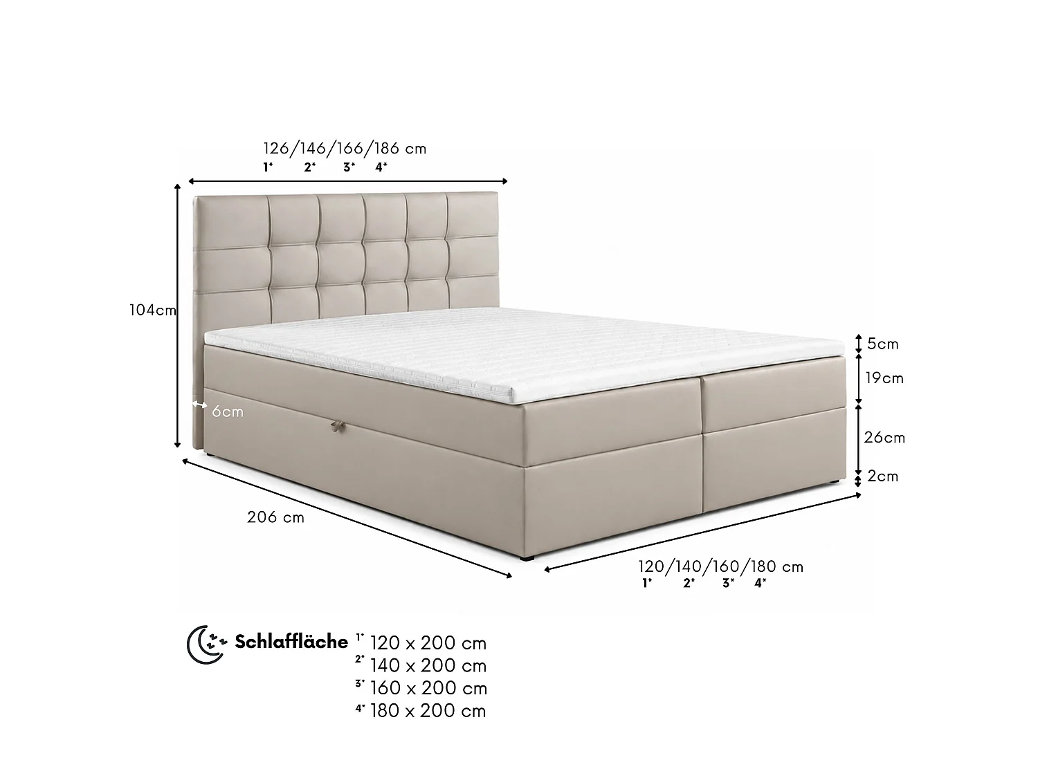 Boxspringbed LEO-160x200cm met opbergbakken|Bonellmatras|Topper|Tweepersoonsbed|Gestoffeerd bed|Kunstleer-Beige