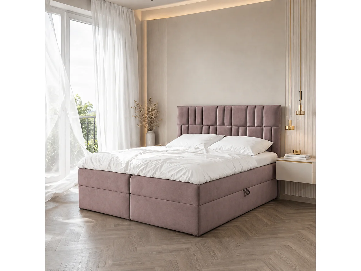 Boxspringbed TEO1 140x200 met opbergbakken|Topper|Tweepersoonsbed|Bonellmatras|Gestoffeerd bed|Bed|Slaapkamer-Oudroze