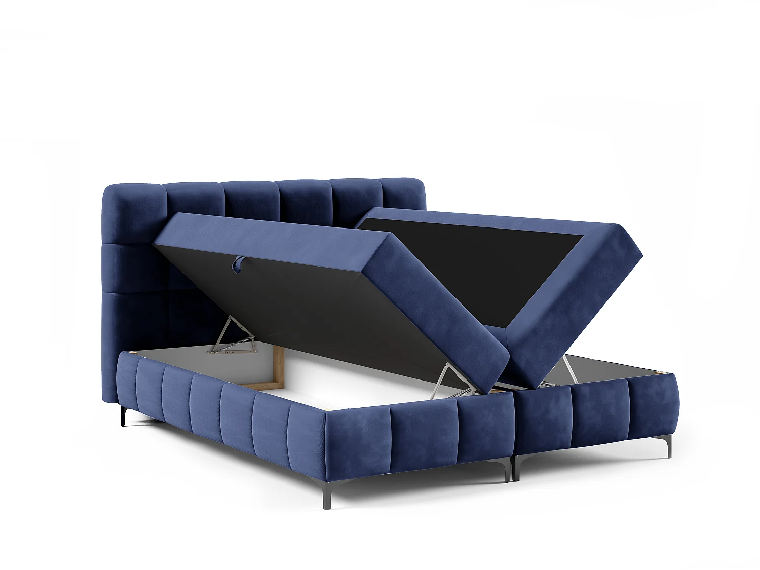 Boxspringbed CINDY 160x200 met opbergbakken en topper |Tweepersoonsbed|Bonellmatras|Gestoffeerd bed|Bedframe|Slaapkamer- Donkerblauw