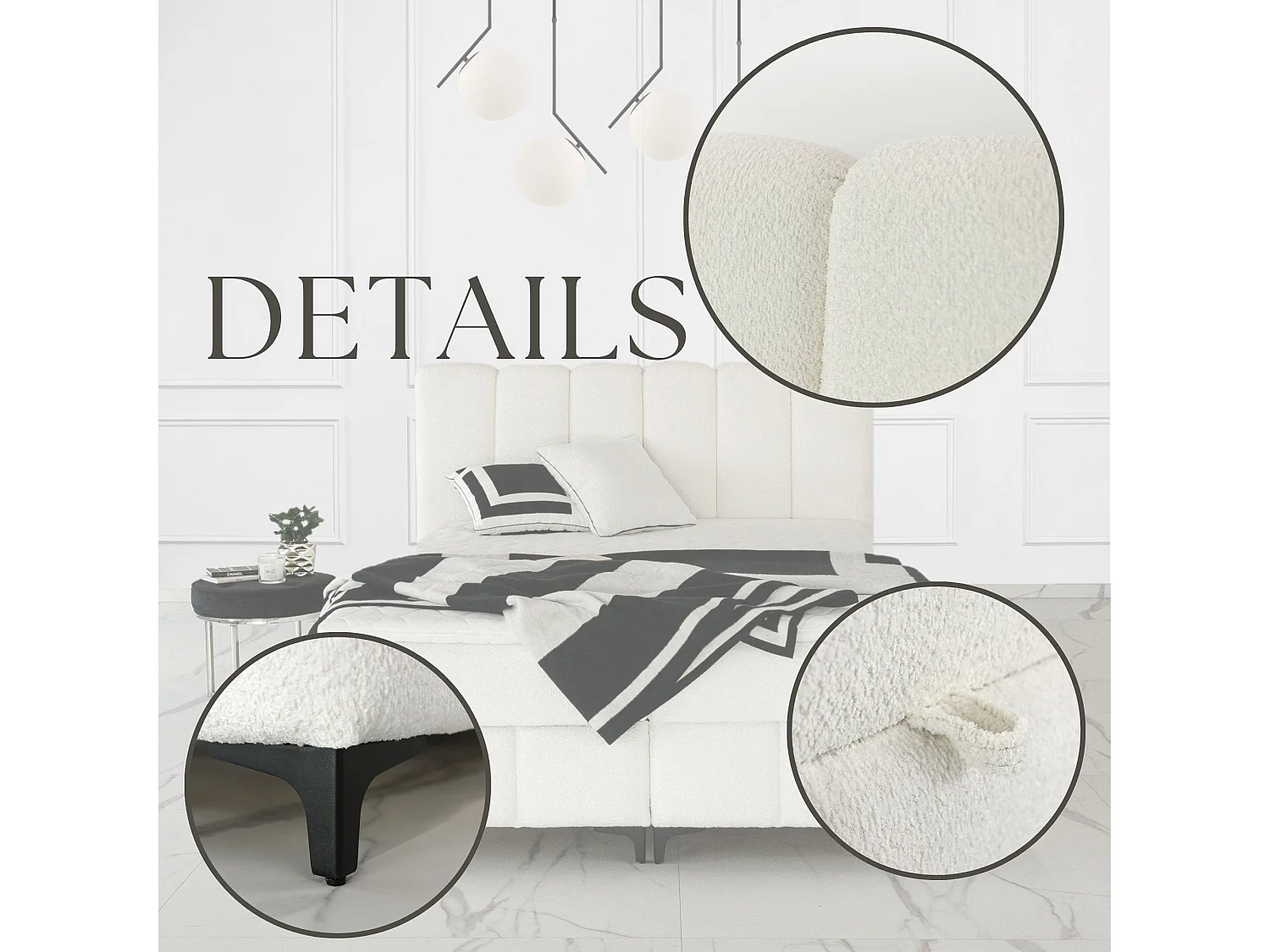 FURNISTAR Boxspringbed TINA 160x200 met matras en opbergruimte-Tweepersoonsbed,familiebed met topper,Bubble-bed,gestoffeerd bed- Beige