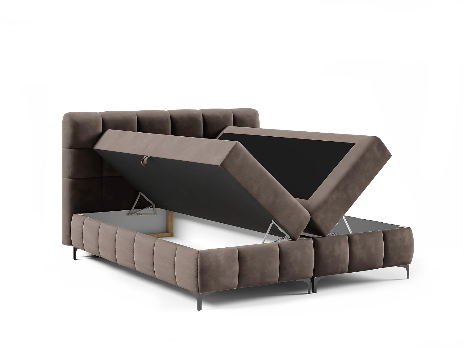 Boxspringbed CINDY 180x200 met opbergbakken en topper |Tweepersoonsbed|Bonellmatras|Gestoffeerd bed|Bedframe|Slaapkamer- Bruin