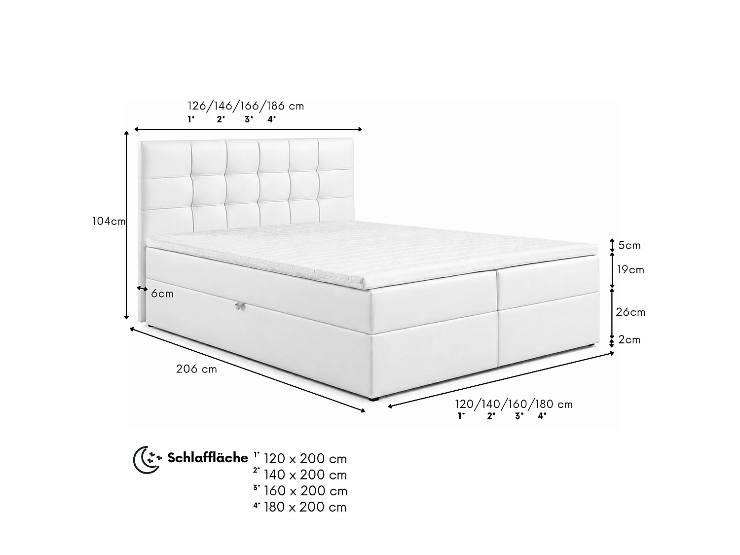 Boxspringbed LEO-180x200cm met opbergbakken|Bonellmatras|Topper|Tweepersoonsbed|Gestoffeerd bed|Kunstleer-Wit