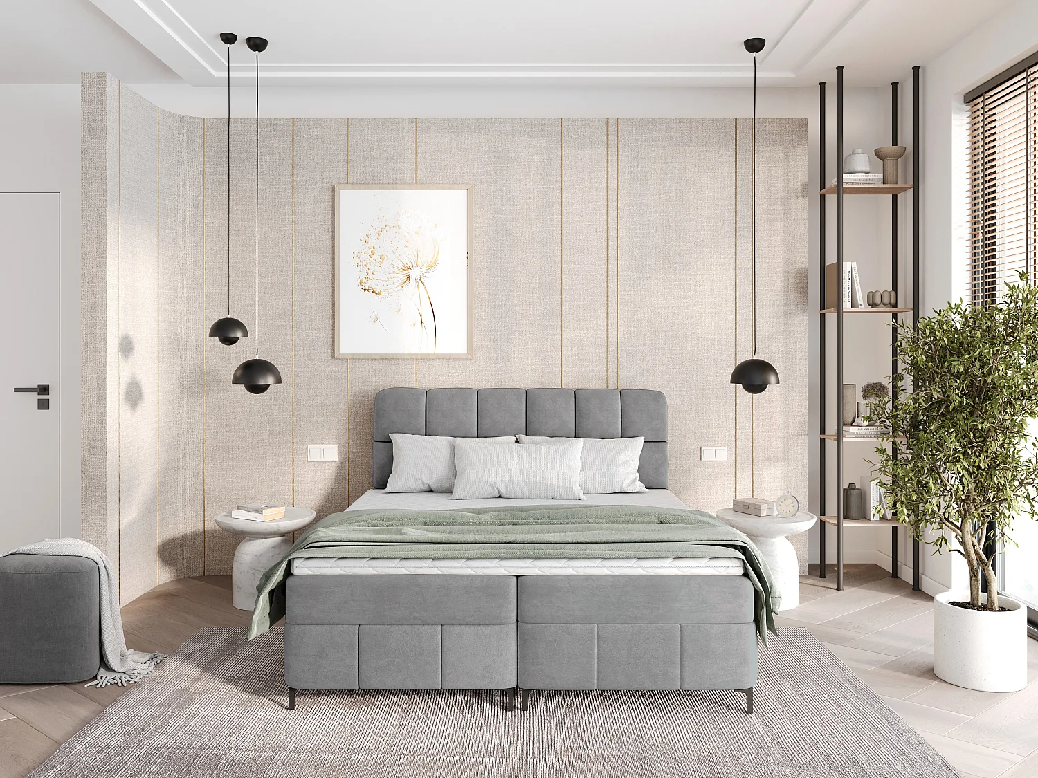 Boxspringbed CINDY 160x200 met opbergbakken en topper |Tweepersoonsbed|Bonellmatras|Gestoffeerd bed|Bedframe|Slaapkamer- Lichtgrijs