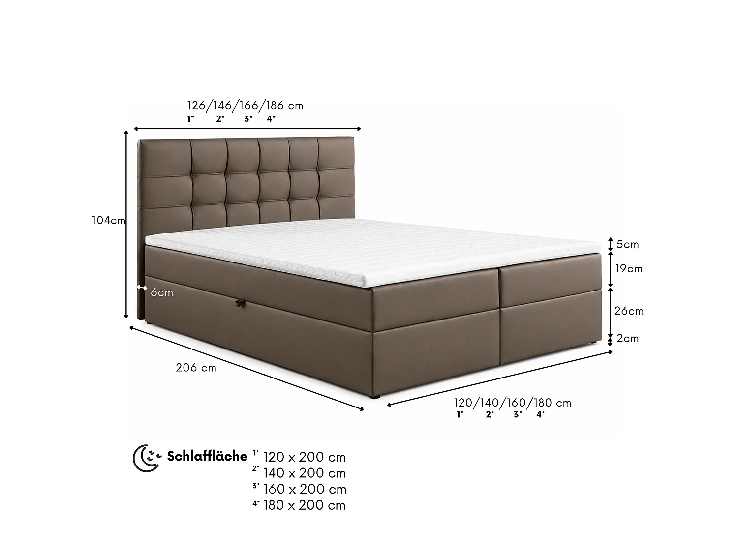 Boxspringbed LEO-180x200cm met opbergbakken|Bonellmatras|Topper|Tweepersoonsbed|Gestoffeerd bed|Kunstleer-Bruin