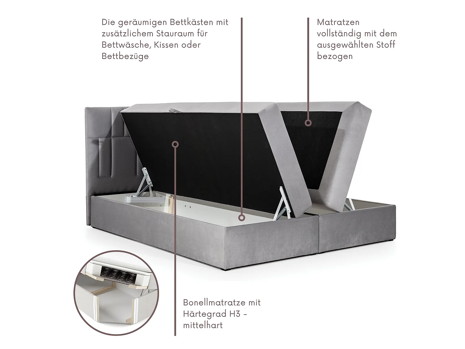 Boxspringbed TEO1 180x200 met opbergbakken|Topper|Tweepersoonsbed|Bonellmatras|Gestoffeerd bed|Bed|Slaapkamer-Beige