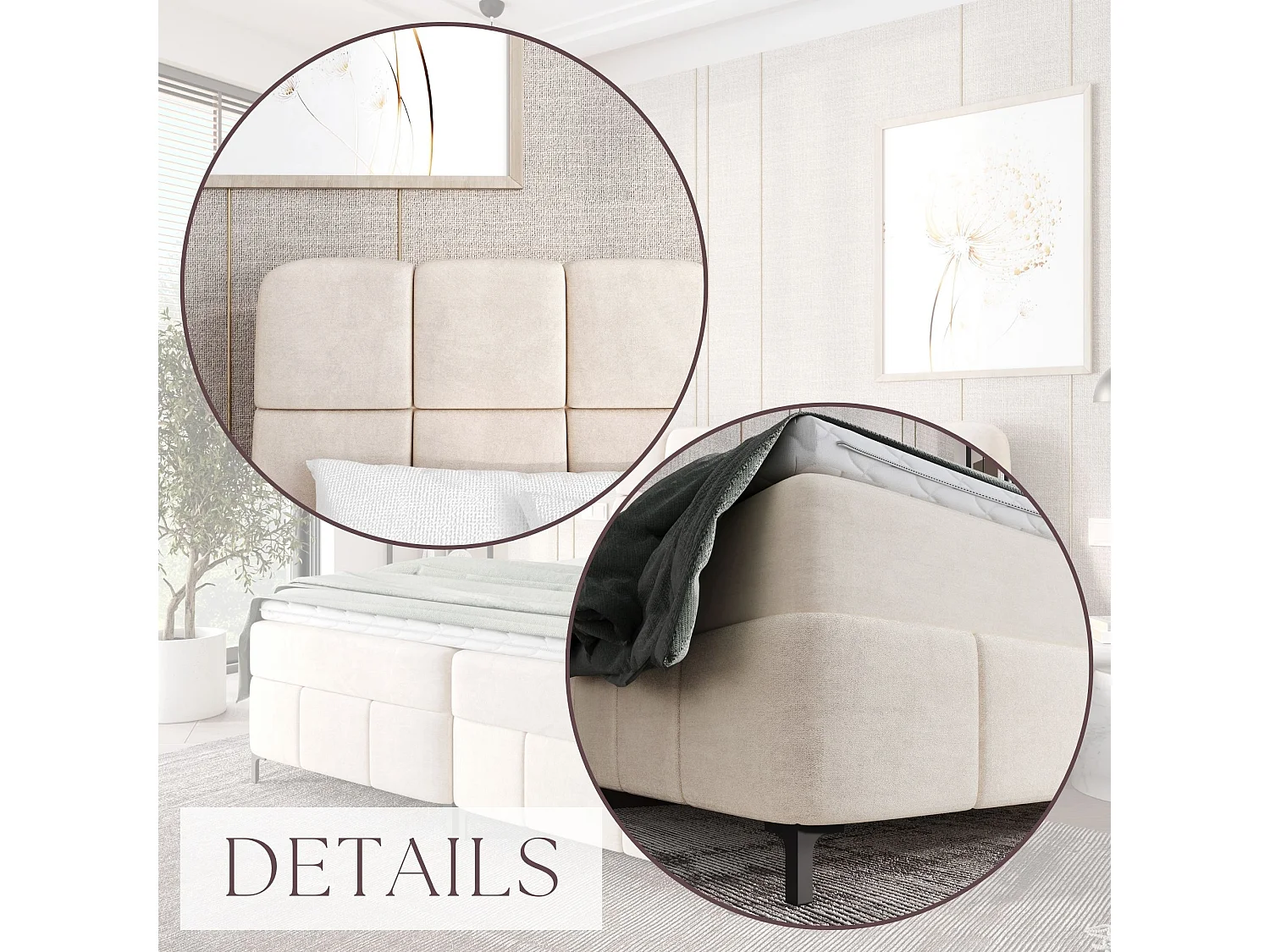 Boxspringbed CINDY 120x200 met opbergbakken en topper |Tweepersoonsbed|Bonellmatras|Gestoffeerd bed|Bedframe|Slaapkamer- Geel
