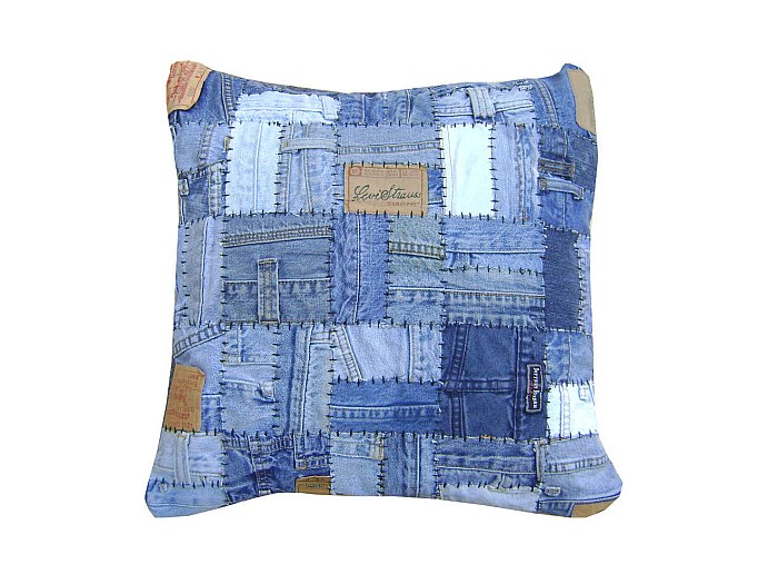 Coussin jean 100% recyclé et cuir - 40*40 cm - DENIM