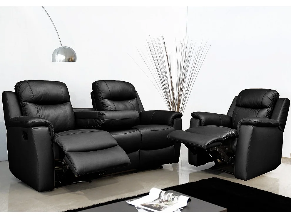 Relaxsofa Leder 3-Sitzer - Schwarz - EVASION