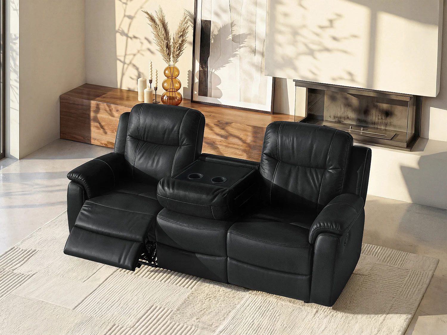 Canapé 3 places relax EVASION en cuir - Noir