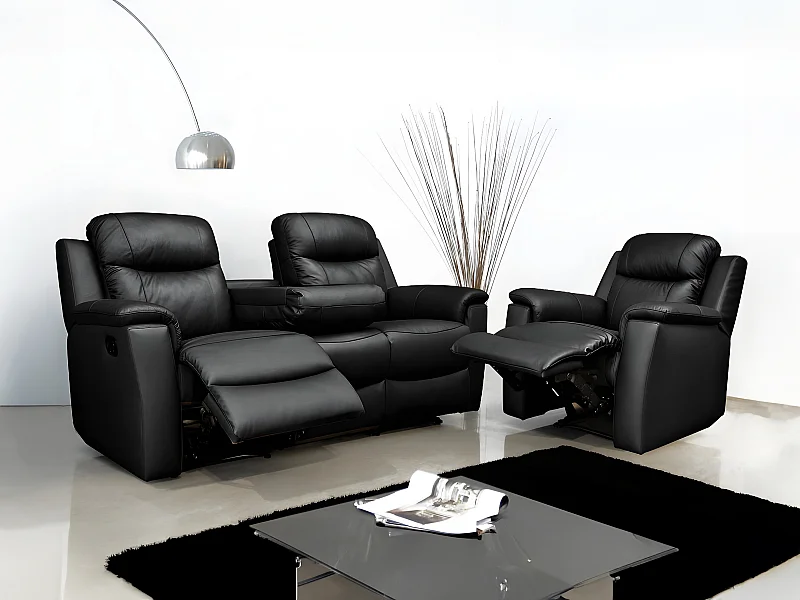 Fauteuil relax EVASION en cuir - Noir