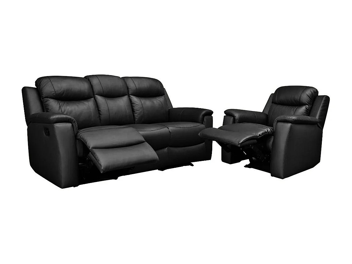 3-sits soffa och en EVASION fåtölj i läder - Svart