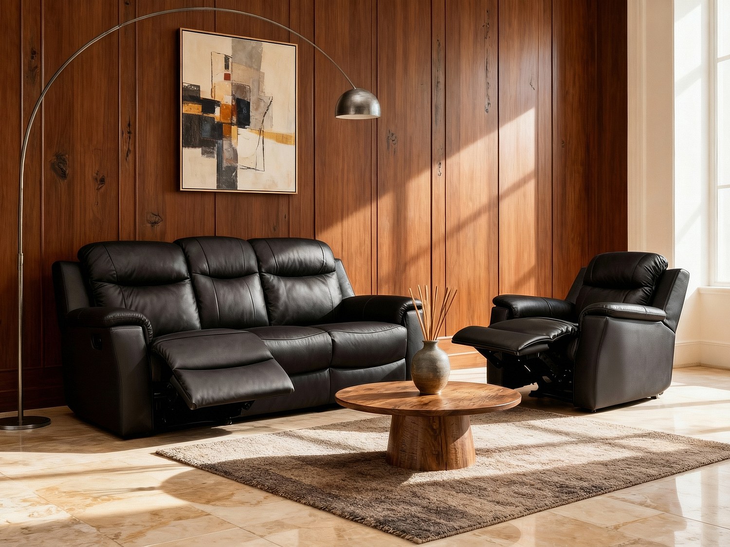 Vente-unique Ledergarnitur Relax - Schwarz - Evasion