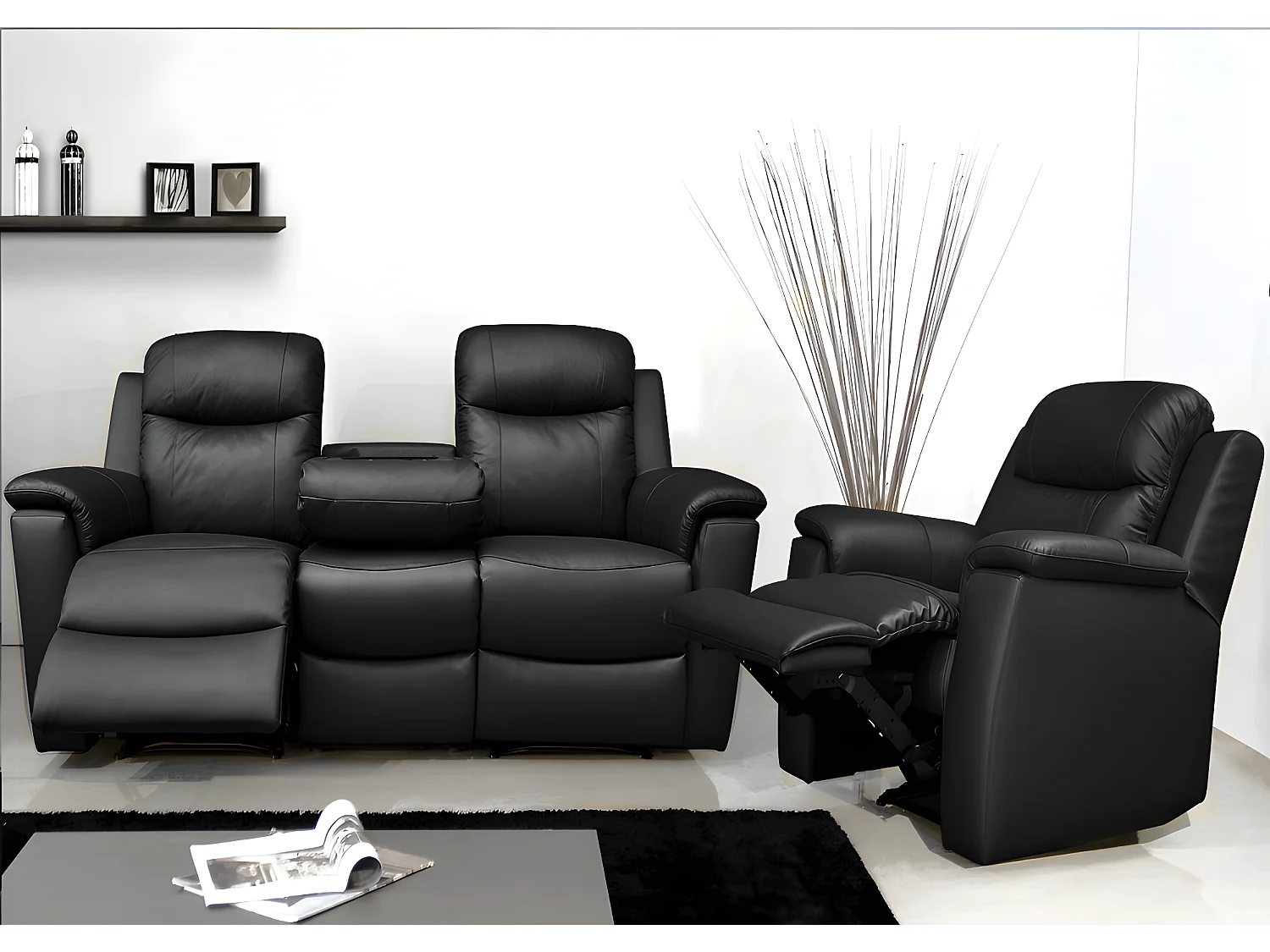 3-sits soffa och en EVASION fåtölj i läder - Svart