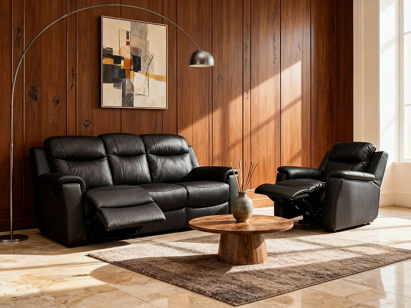 Ledergarnitur Relax 3+1 - Schwarz - EVASION