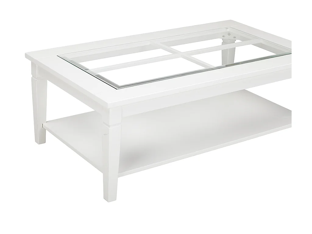 Table basse GUERANDE - Plateau en verre trempé - Pin blanc