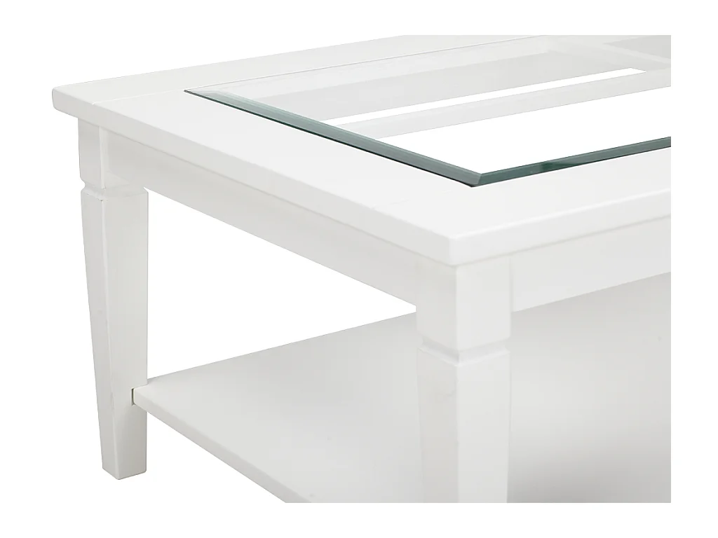 Table basse GUERANDE - Plateau en verre trempé - Pin blanc