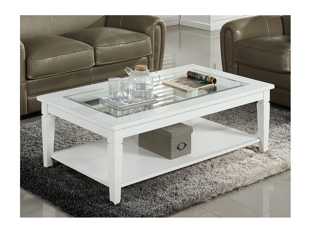 Mesa de centro GUERANDE - Pino blanco y cristal templado