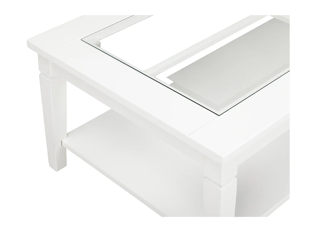 Mesa de centro GUERANDE - Pino blanco y cristal templado