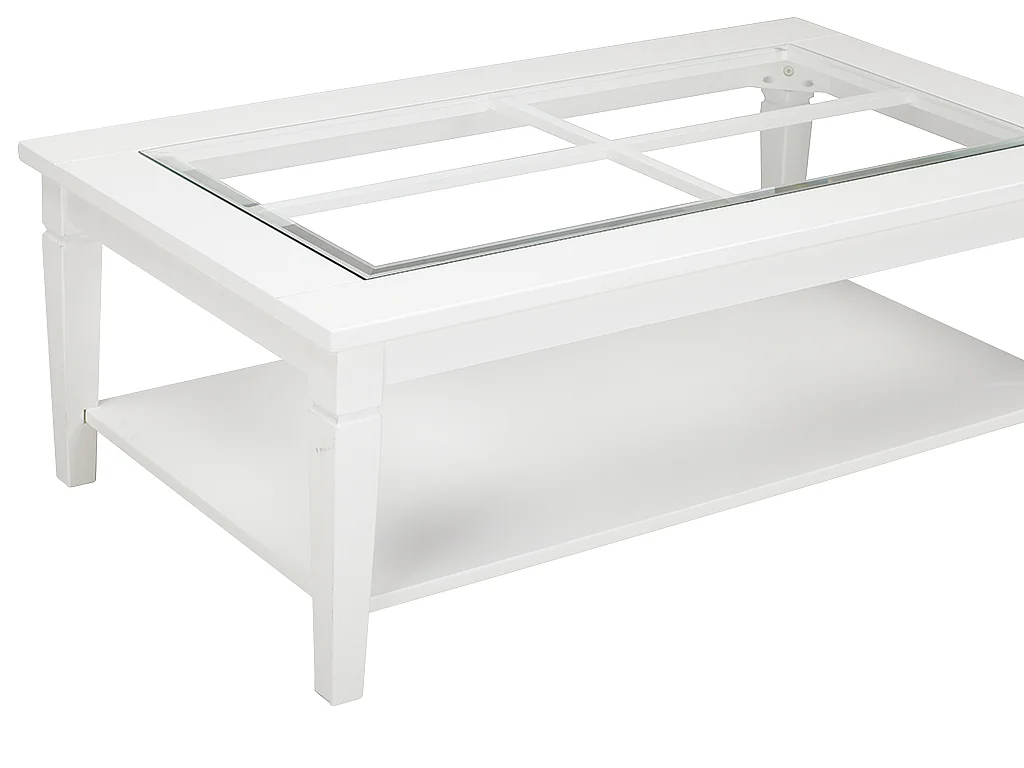 Tavolino rettangolare in Pino bianco e vetro temperato - GUERANDE