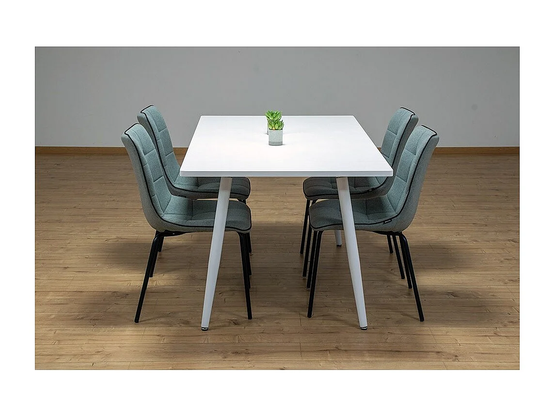 Table à manger RENNES – Rectangulaire – Plateau blanc et pieds métal – Design moderne