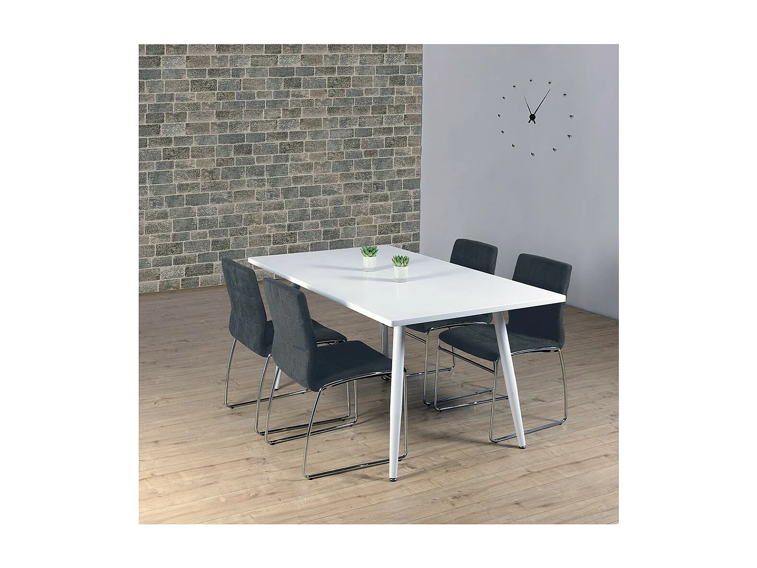 Table à manger RENNES – Rectangulaire – Plateau blanc et pieds métal – Design moderne