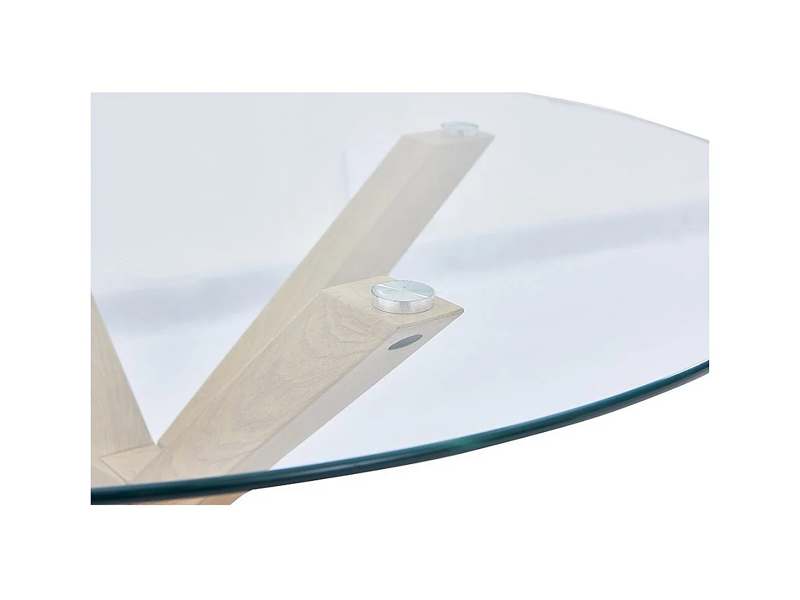 Table à manger ALEX – Ronde 120 cm – Plateau en verre trempé et pieds métal effet bois – Style moderne