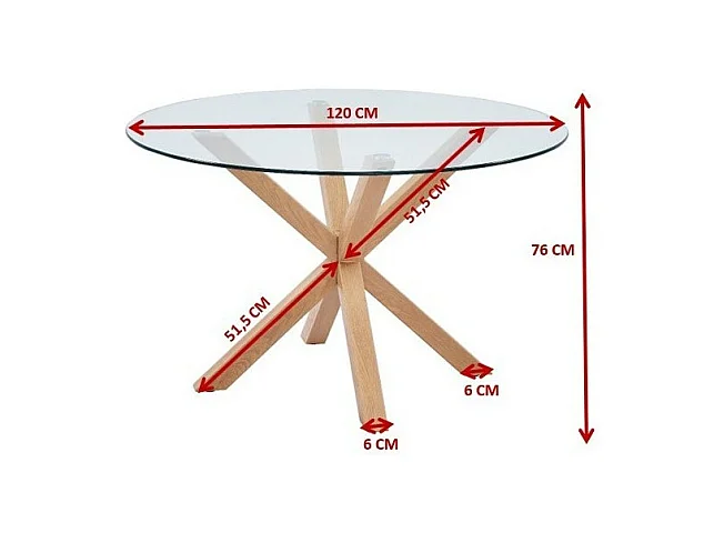 Table à manger ALEX – Ronde 120 cm – Plateau en verre trempé et pieds métal effet bois – Style moderne