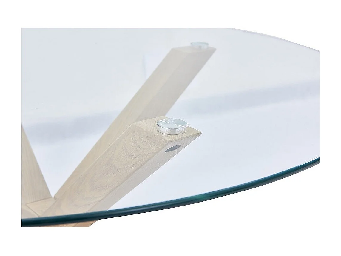 Table à manger ALEX – Ronde 120 cm – Plateau en verre trempé et pieds métal effet bois – Style moderne