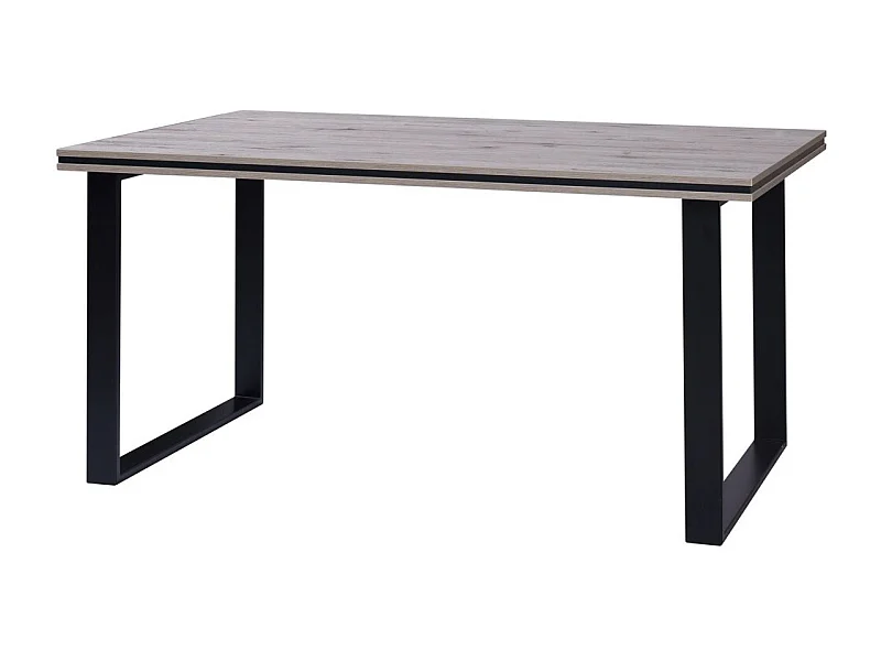 Mesa para sala de jantar MALAGA 180 cm - Tampo com efeito de carvalho wellington e pés de metal preto.